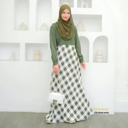 Michan - Gamis Dewasa - Lily Square Dress Army - Michan.co.id