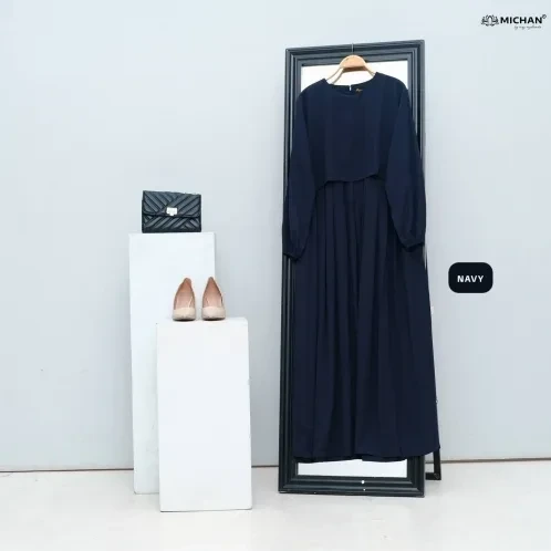 Michan - Gamis Dewasa - Keira Dress Navy - Michan.co.id