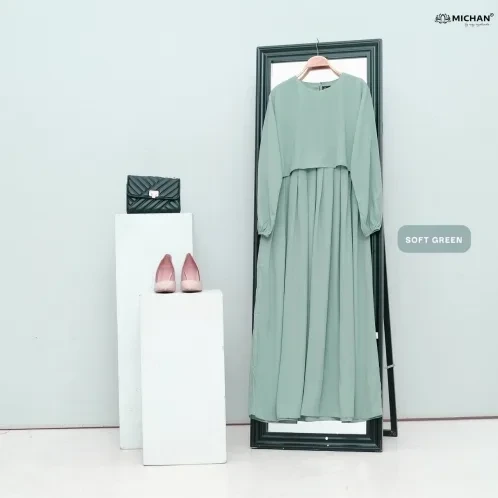 Michan - Gamis Dewasa - Keira Dress Soft Green - Michan.co.id