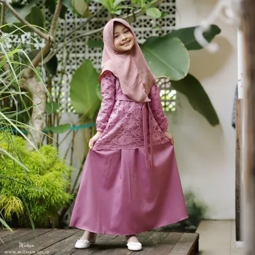 Michan - Gamis Kidz Michan - KID Brokat Raya DeepBlush - Michan.co.id