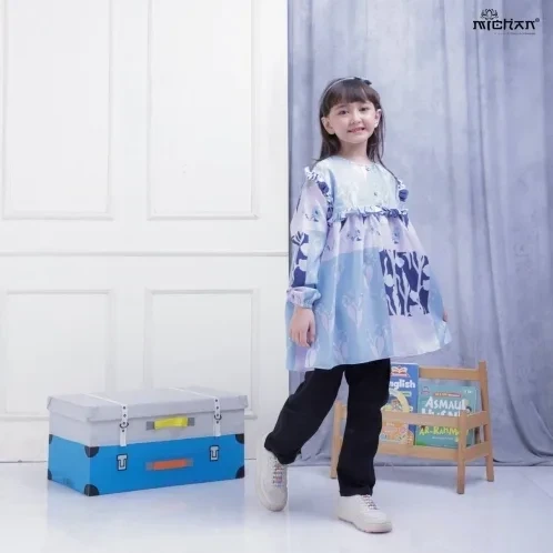 Michan - Gamis Kidz Michan - Tunik Caca KID Blue Silver - Michan.co.id