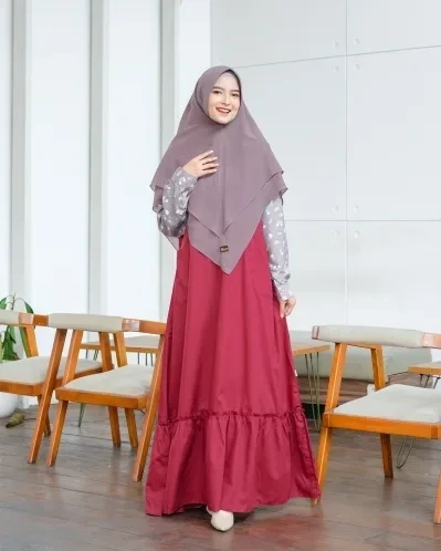 Michan - Gamis Dewasa - Karin Dress Marun - Michan.co.id
