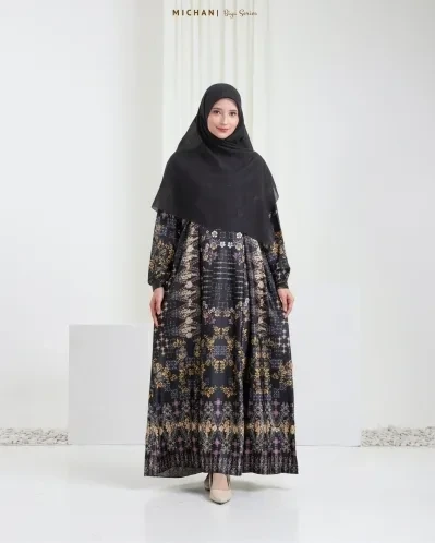 Michan - Gamis Dewasa - Biya Dress Black - Michan.co.id