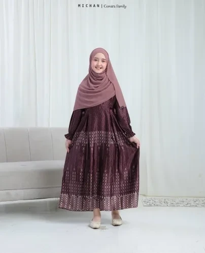 Michan - Gamis Kidz Michan - KID Cemara Burgundy - Michan.co.id