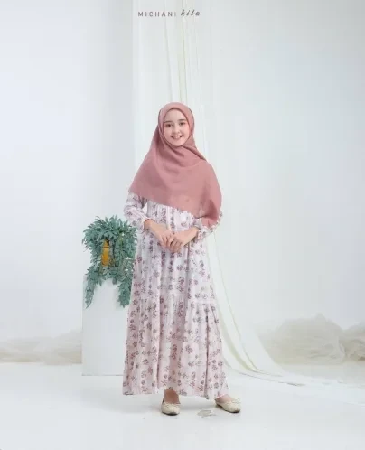 Michan - Gamis Kidz Michan - Kid KILA DRESS RAYON Softpink - Michan.co.id