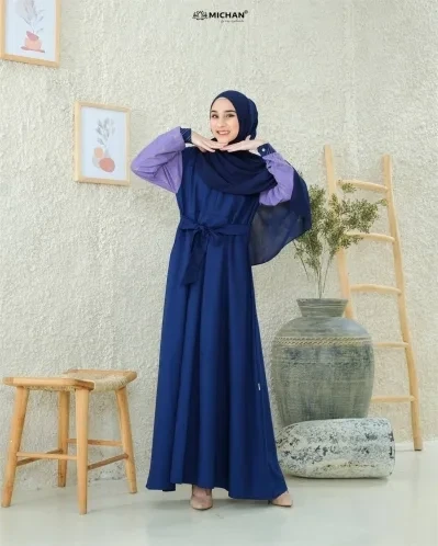 Michan - Gamis Dewasa - Dhira Dress Navy - Michan.co.id