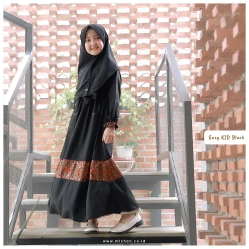 Michan - Gamis Kidz Michan - KID Sasy Etnik Black - Michan.co.id