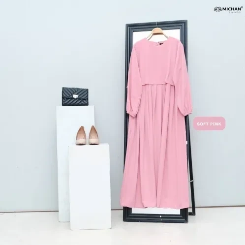 Michan - Gamis Dewasa - Keira Dress Soft Pink - Michan.co.id