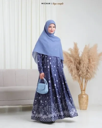 Michan - Gamis Dewasa - Biya Couple Dress Navy - Michan.co.id