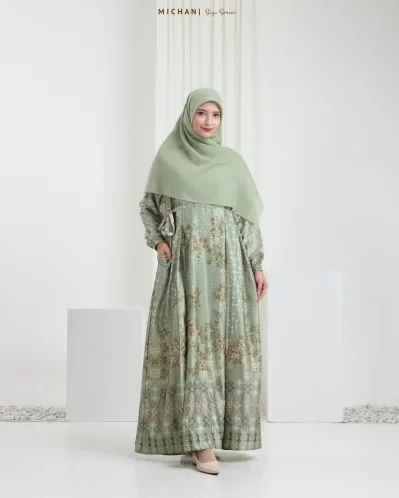 Michan - Gamis Dewasa - Biya Dress SageGreen - Michan.co.id