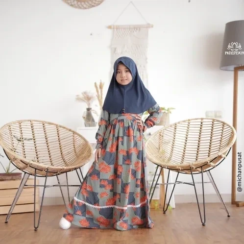 Michan - Gamis Kidz Michan - Lotus KID Green Navy - Michan.co.id