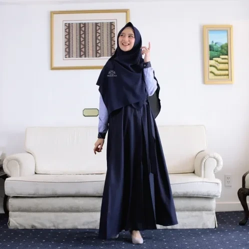 Michan - Gamis Dewasa - Dhira Dress Navy SQUARE - Michan.co.id