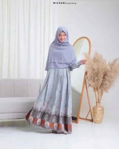 Michan - Gamis Dewasa - Lucky Dress Grey - Michan.co.id