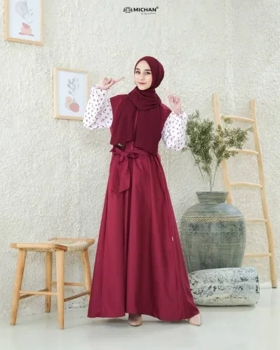 Michan - Gamis Dewasa - Milea Dress Marun - Michan.co.id