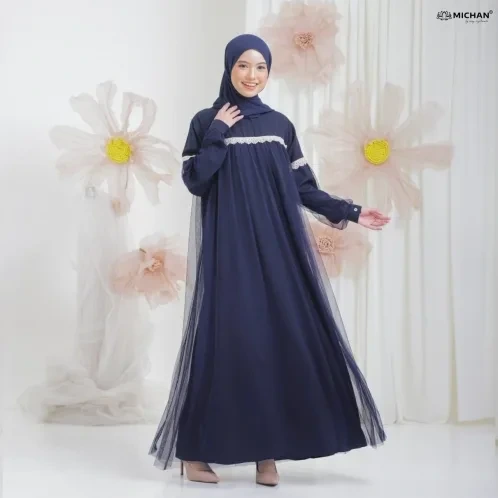 Michan - Gamis Dewasa - Mutiara Tile Navy - Michan.co.id