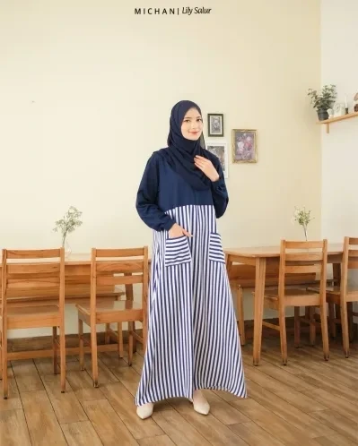 Michan - Gamis Dewasa - Lily SALUR Navy - Michan.co.id
