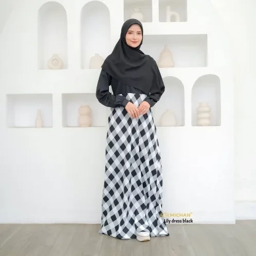 Michan - Gamis Dewasa - Lily Square Dress Black - Michan.co.id