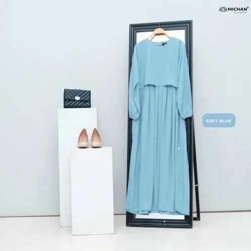 Michan - Gamis Dewasa - Keira Dress Soft Blue - Michan.co.id