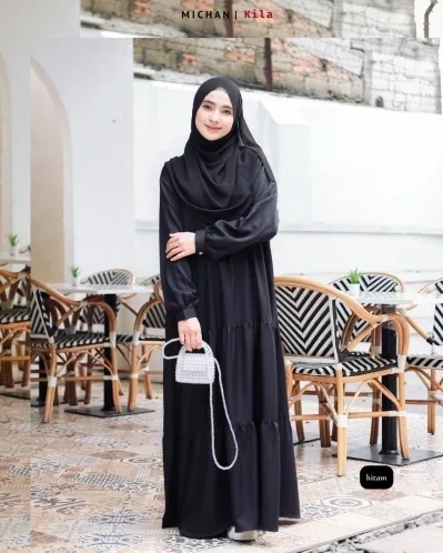 Michan - Gamis Dewasa - Kila Basic Black - Michan.co.id