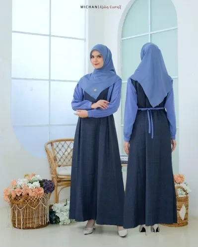 Michan - Gamis Dewasa - OVERALL Alika Linen Denim - Michan.co.id