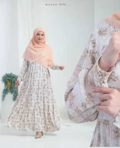 Michan - Gamis Dewasa - Mom KILA DRESS RAYON Softpeach - Michan.co.id