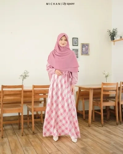 Michan - Gamis Dewasa - Lily Square PINKdusty - Michan.co.id