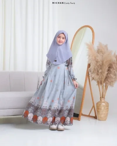 Michan - Gamis Kidz Michan - KID Lucky Dress Grey - Michan.co.id