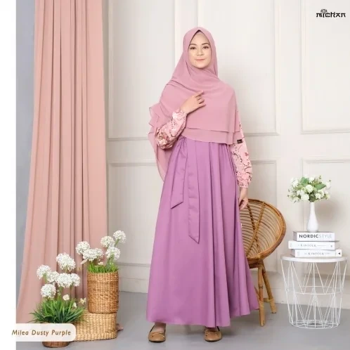 Michan - Gamis Dewasa - Milea Dress Dusty Purple - Michan.co.id