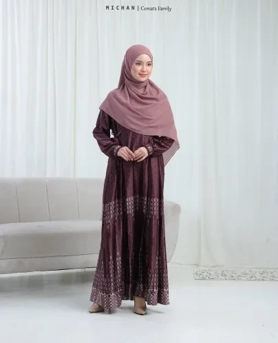 Michan - Gamis Dewasa - MOM Cemara Burgundy - Michan.co.id