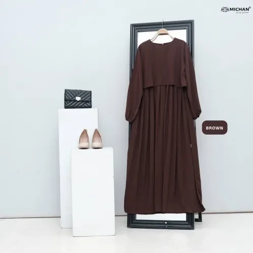 Michan - Gamis Dewasa - Keira Dress Brown - Michan.co.id