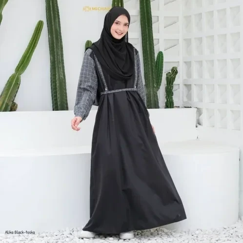Michan - Gamis Dewasa - OVERALL Alika Black Tosca - Michan.co.id