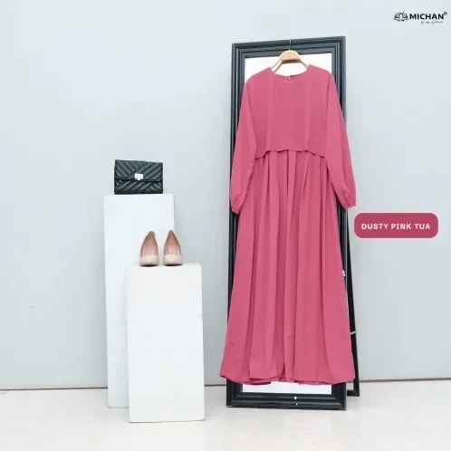 Michan - Gamis Dewasa - Keira Dress Dustypink Tua - Michan.co.id