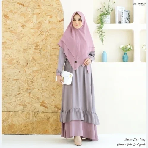 Michan - Gamis Dewasa - Kirana BASIC LilacGrey - Michan.co.id