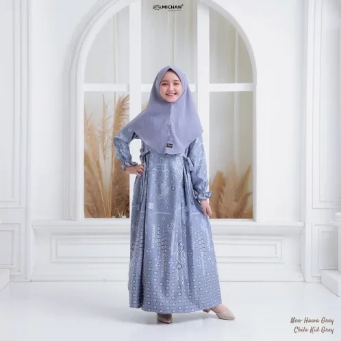 Michan - Gamis Kidz Michan - KID NEW Hawa Grey - Michan.co.id