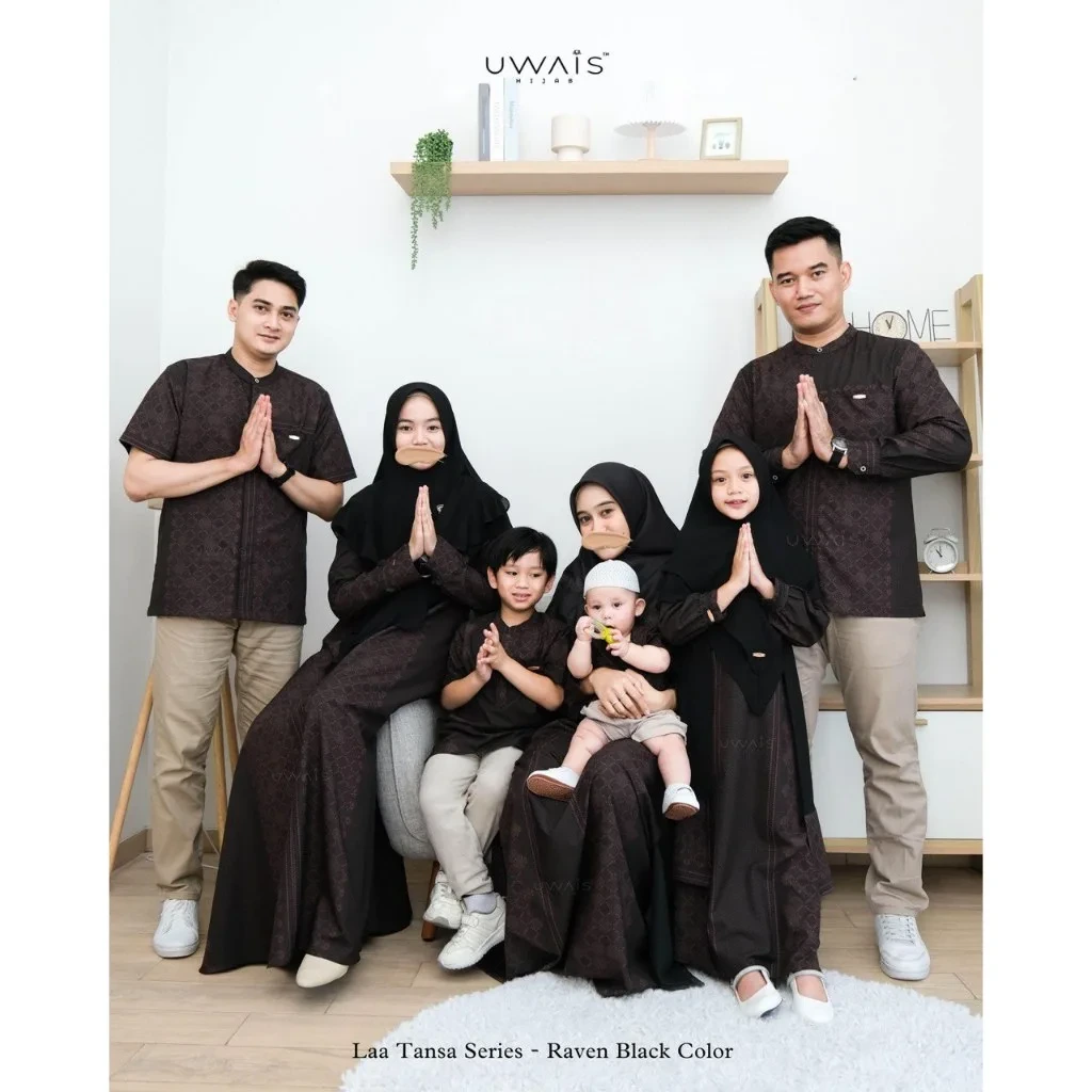 Uwais - Size Jumbo Laa Tansa Series Raven Black Sarimbit 2025 Family Set Keluarga Baju Lebaran Muslim