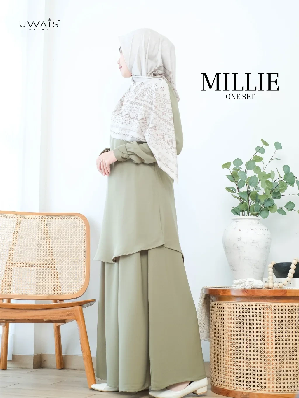 Uwais - Millie One Set Wanita Kekinian Rok dan Atasan Tunik Dewasa Muslimah Bahan Zara Crepe