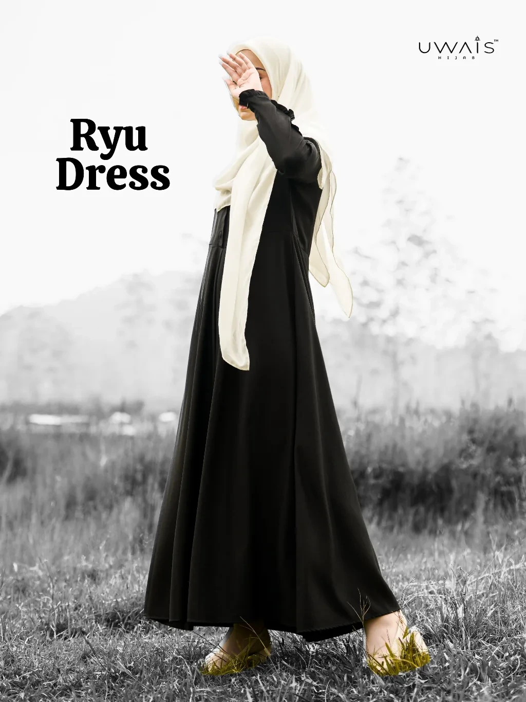 Uwais - Ryu Dress Wanita Kekinian Dewasa Gamis Daily Syari Terbaru Motif Polos Wudhu Busui Friendly