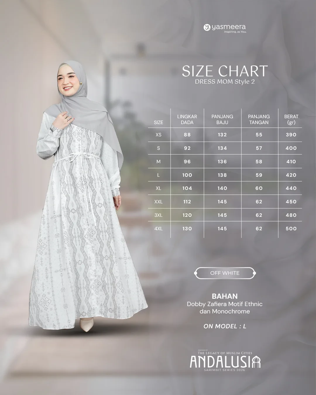 Yasmeera - GAMIS ANDALUSIA STYLE 2 DEWASA GRADE B thumb 24