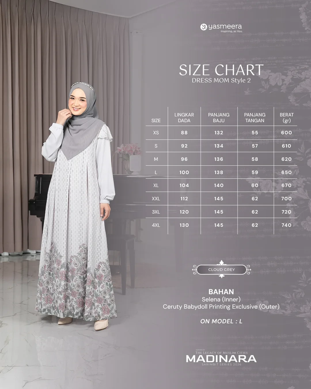 Yasmeera - GAMIS MADINARA STYLE 2 DEWASA GRADE B thumb 5