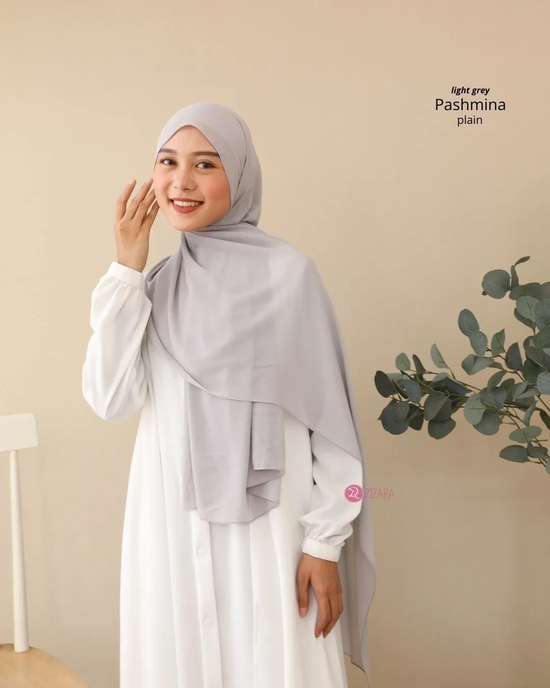 Zizara - Plain Pashmina Light Grey thumb 2