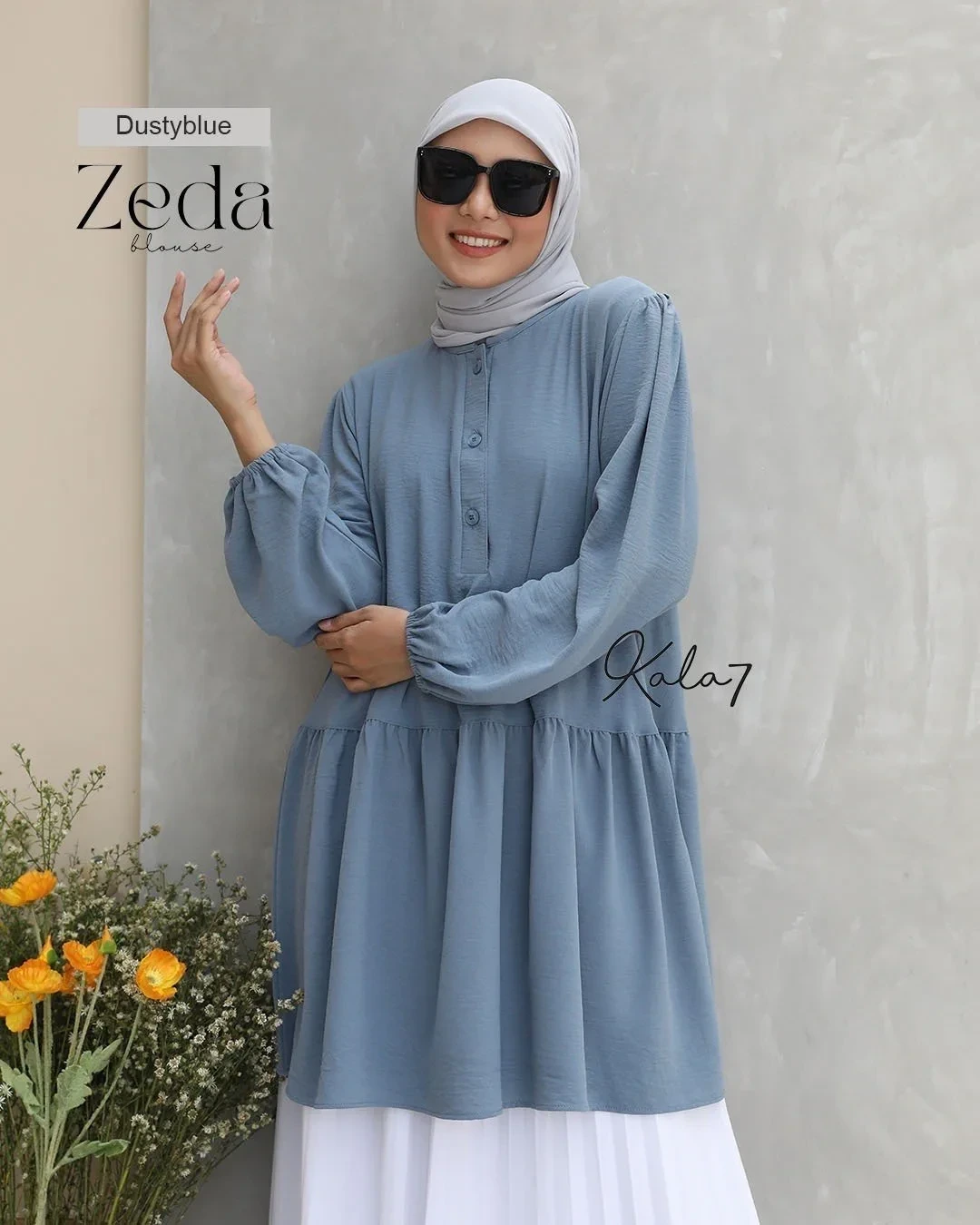 Zizara - Blouse Zeda Dusty Blue thumb 2