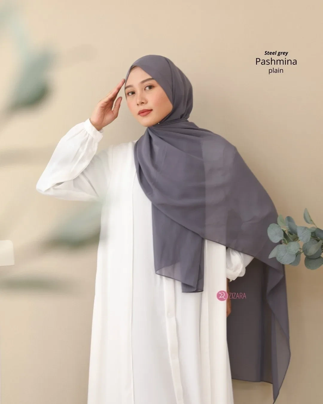 Zizara - Plain Pashmina Steel Grey thumb 2