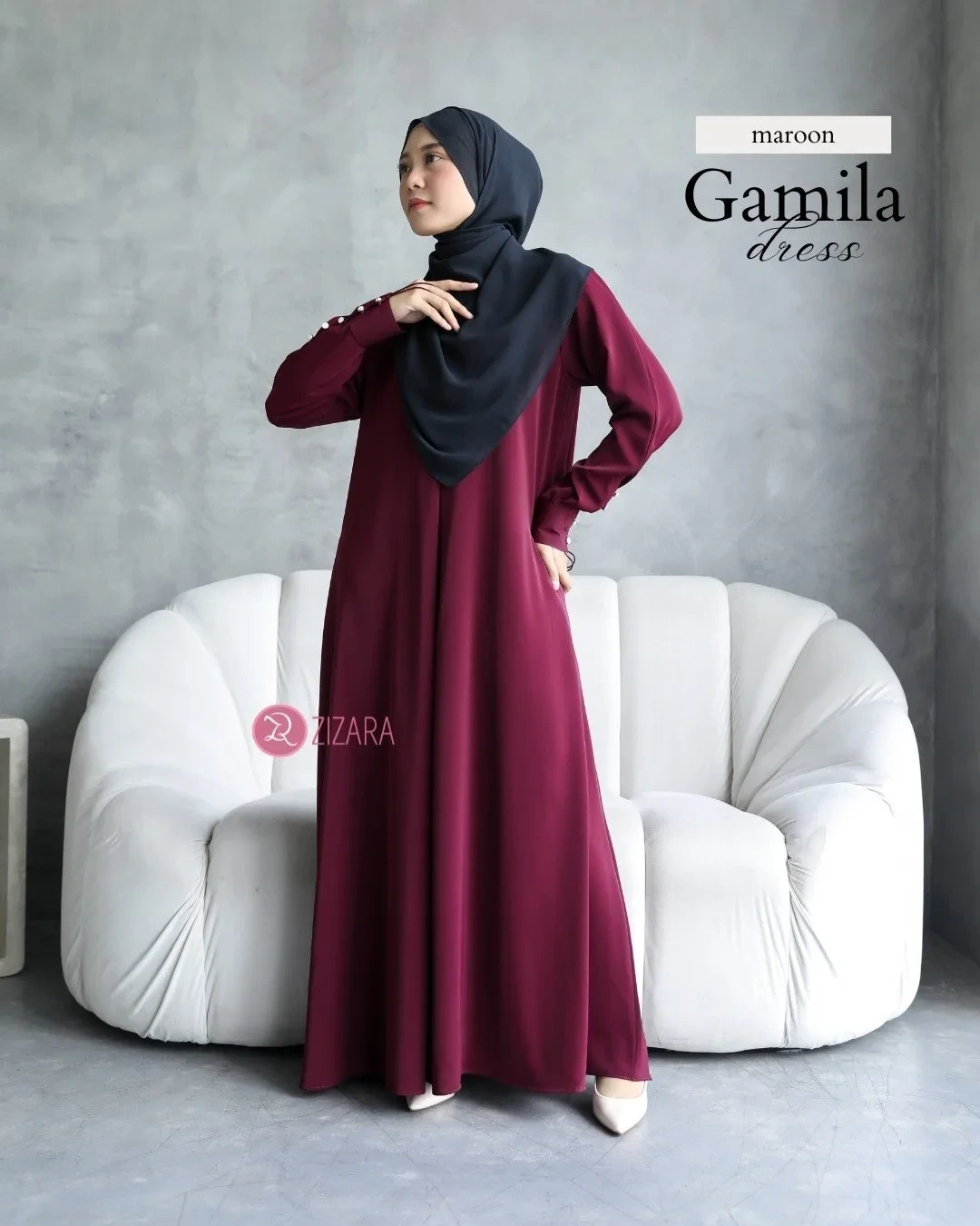 Zizara - Dress Gamila Maroon thumb 2